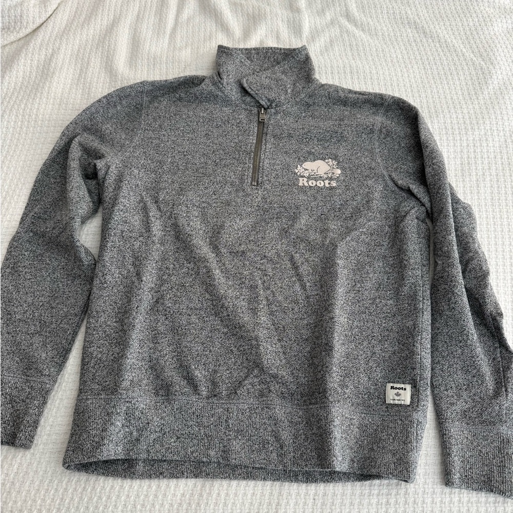 Roots Gray Zip Up Sweater with Collar